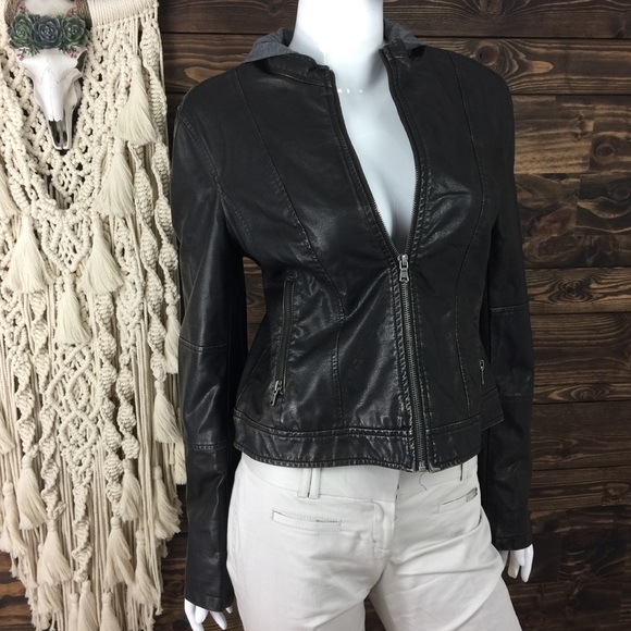 levi's faux leather hooded jacket